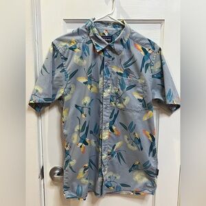 Patagonia Blue Hawaiian Parrot Floral Organic Cotton Short Sleeve Shirt S